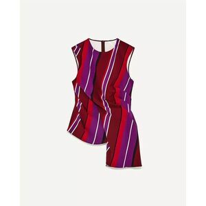 Zara Asymmetrical Draped Striped Sleeveless Blouse Size Small Red White Purple